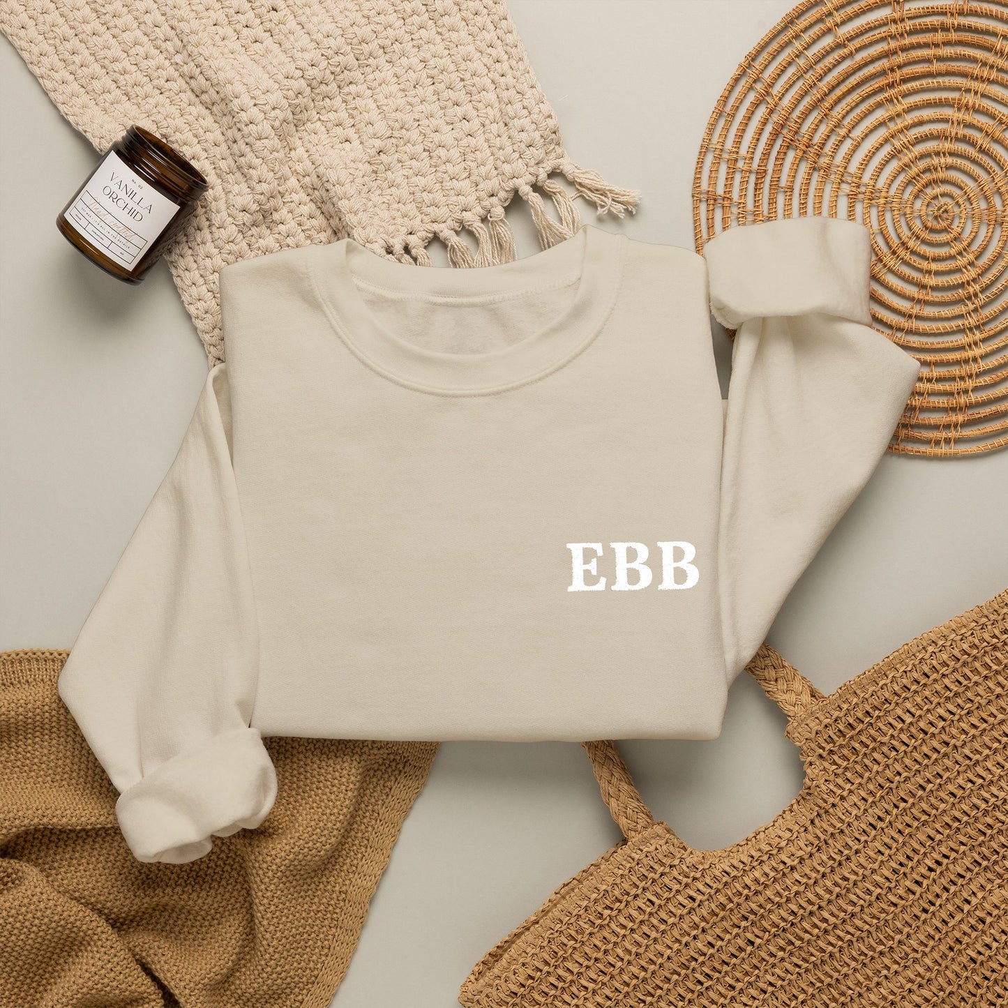 Custom Monogram Embroidery Sweatshirt — Classic White