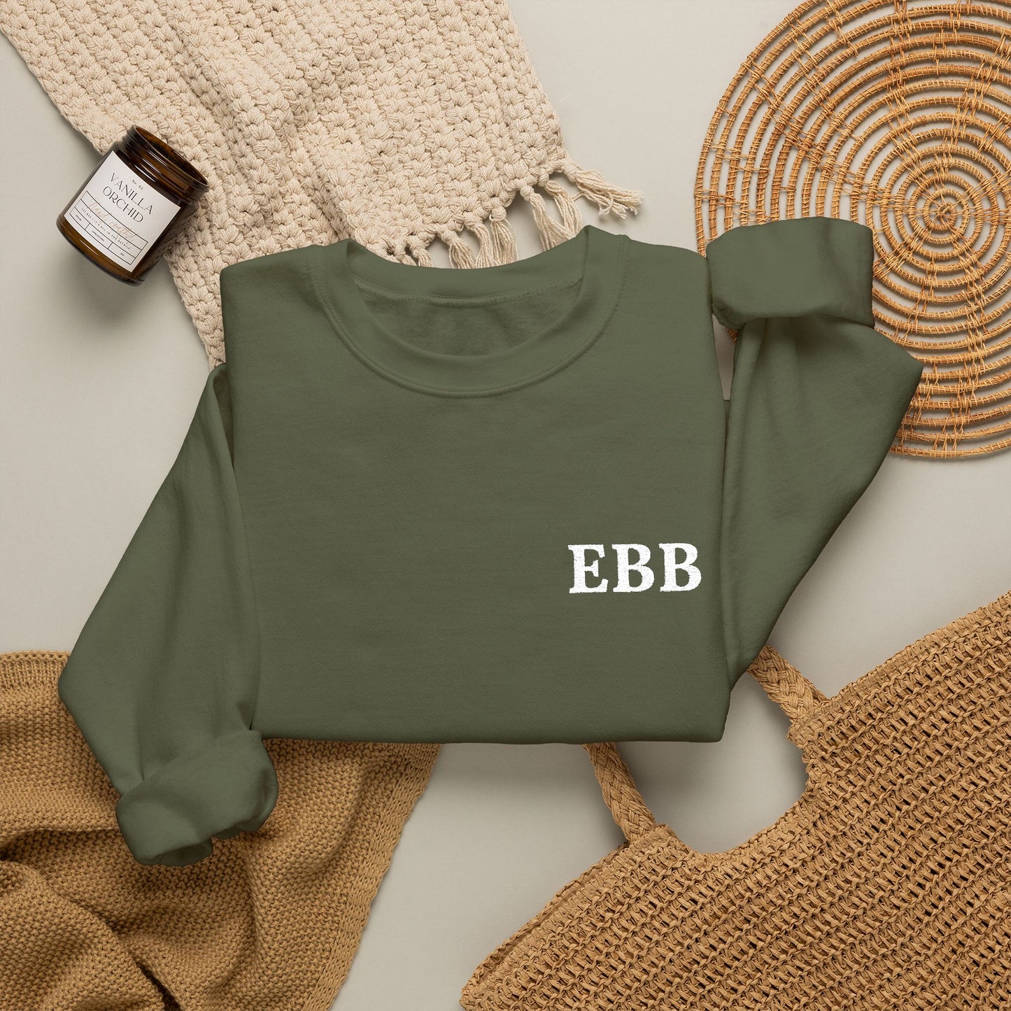 Custom Monogram Embroidery Sweatshirt — Classic White