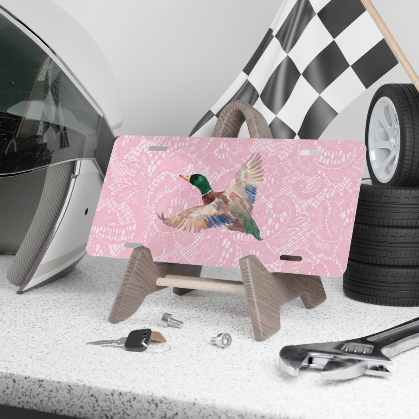 Pink Lace Mallard Duck License Plate