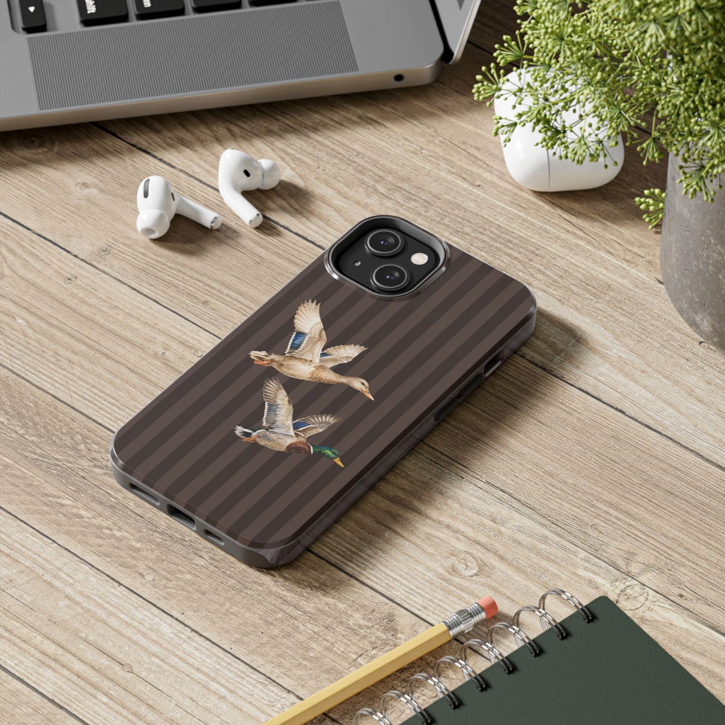The Duck Flight Phone Case — Brown Striped