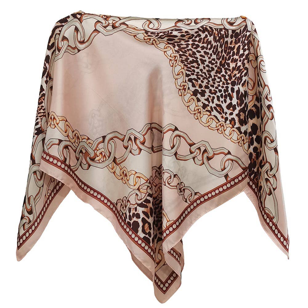 Leopard Chain Print Scarf Poncho - Pink