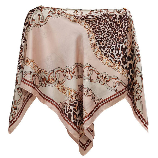 Leopard Chain Print Scarf Poncho - Pink