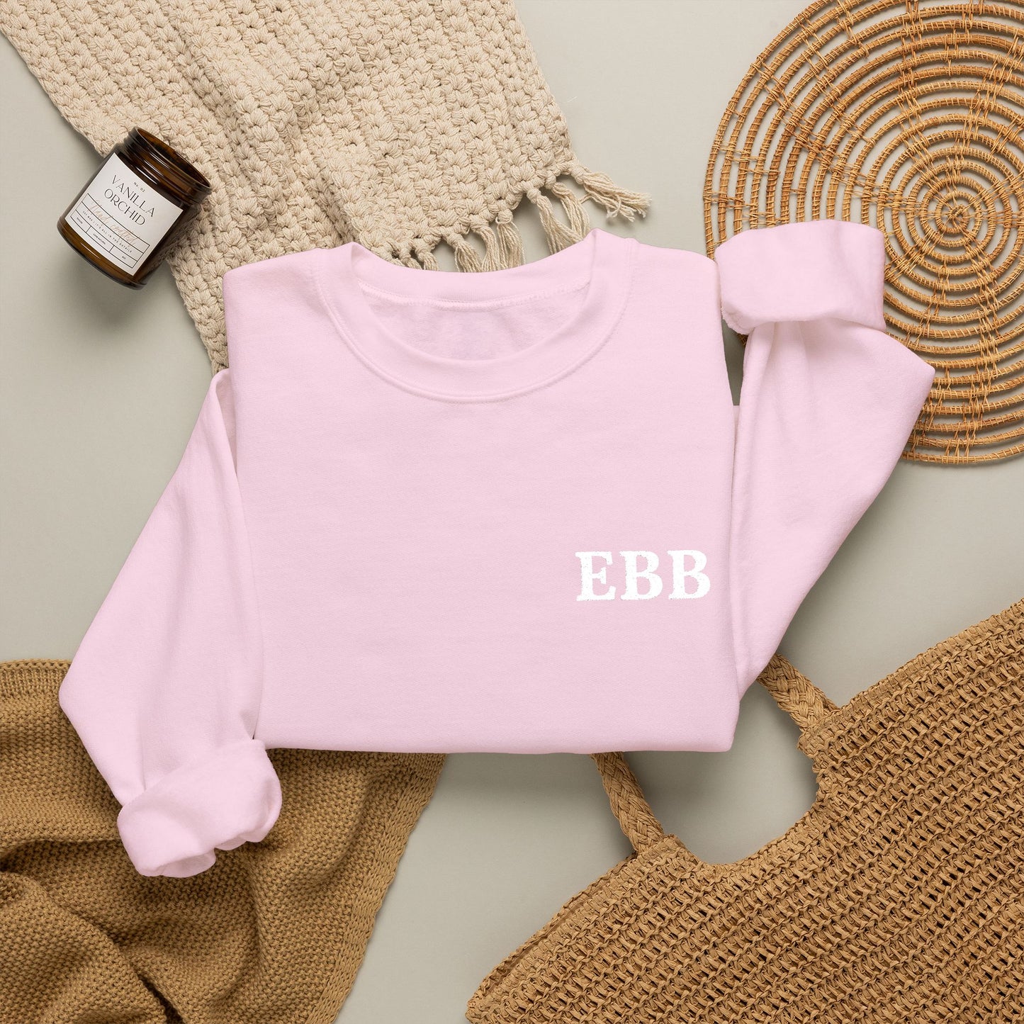 Custom Monogram Embroidery Sweatshirt — Classic White