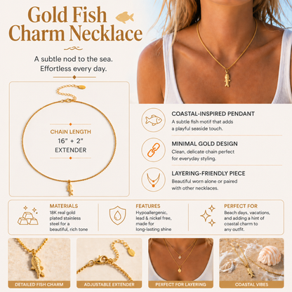 Golden Fish Pendant Necklace - Waterproof
