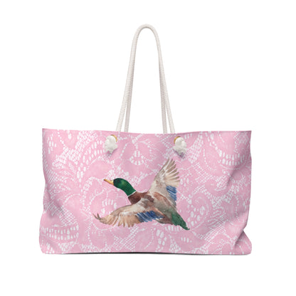 Pink Lace Mallard Duck Weekender Bag