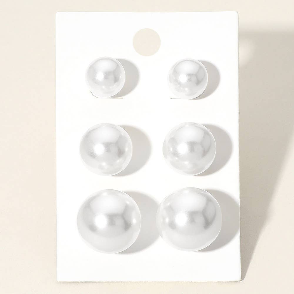 Large Pearl Stud Earring Set - White