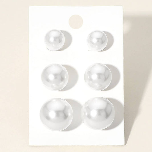 Large Pearl Stud Earring Set - White