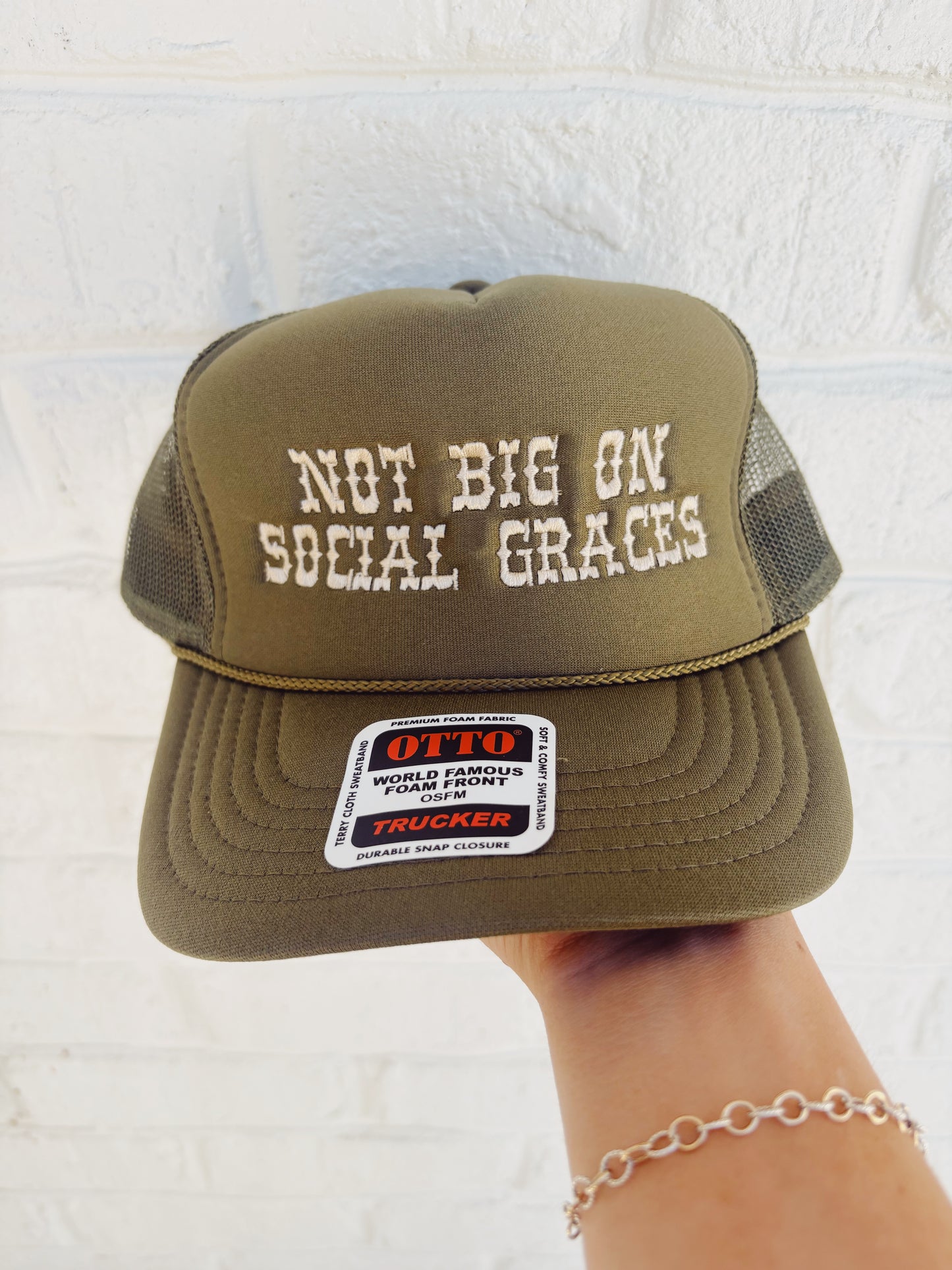 Not Big On Social Graces Trucker - Olive