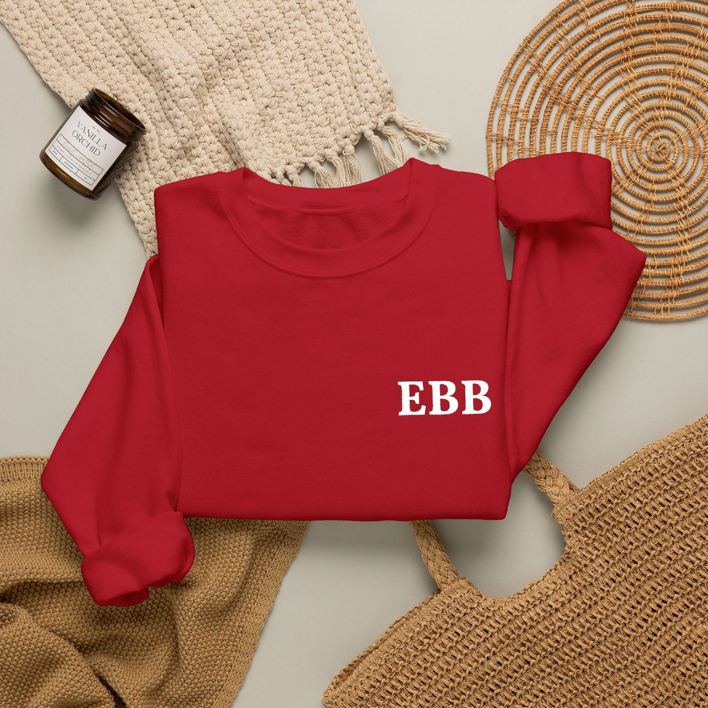 Custom Monogram Embroidery Sweatshirt — Classic White