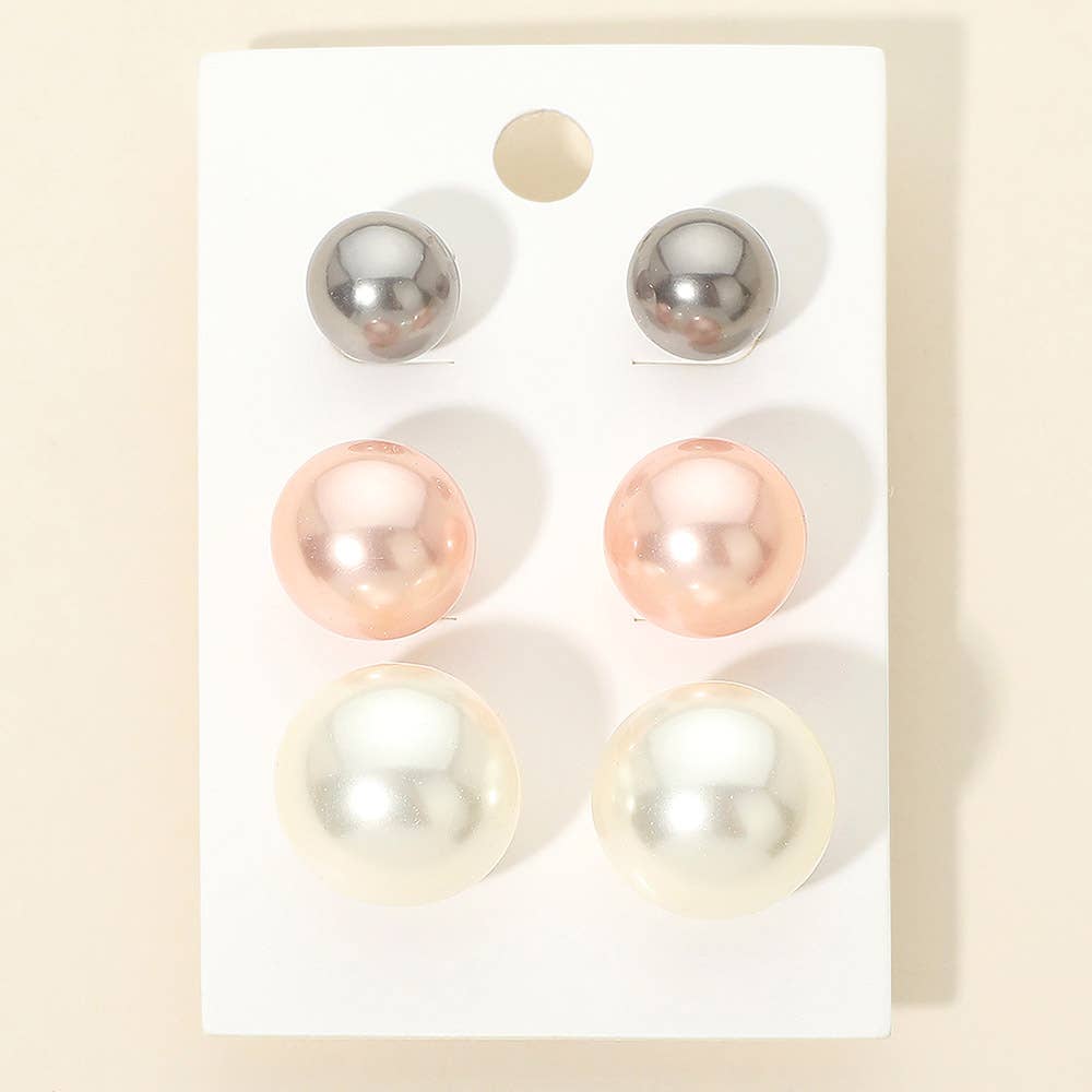 Large Pearl Stud Earring Set - White