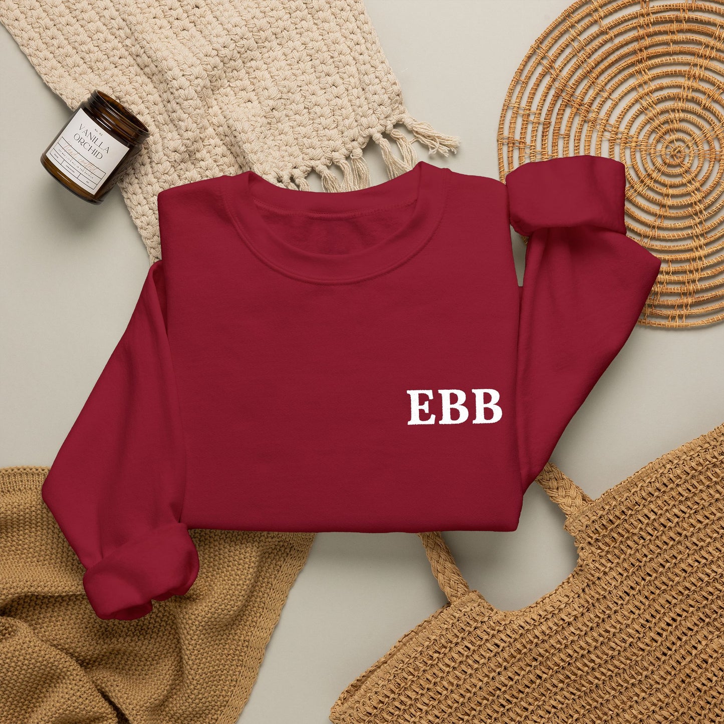 Custom Monogram Embroidery Sweatshirt — Classic White