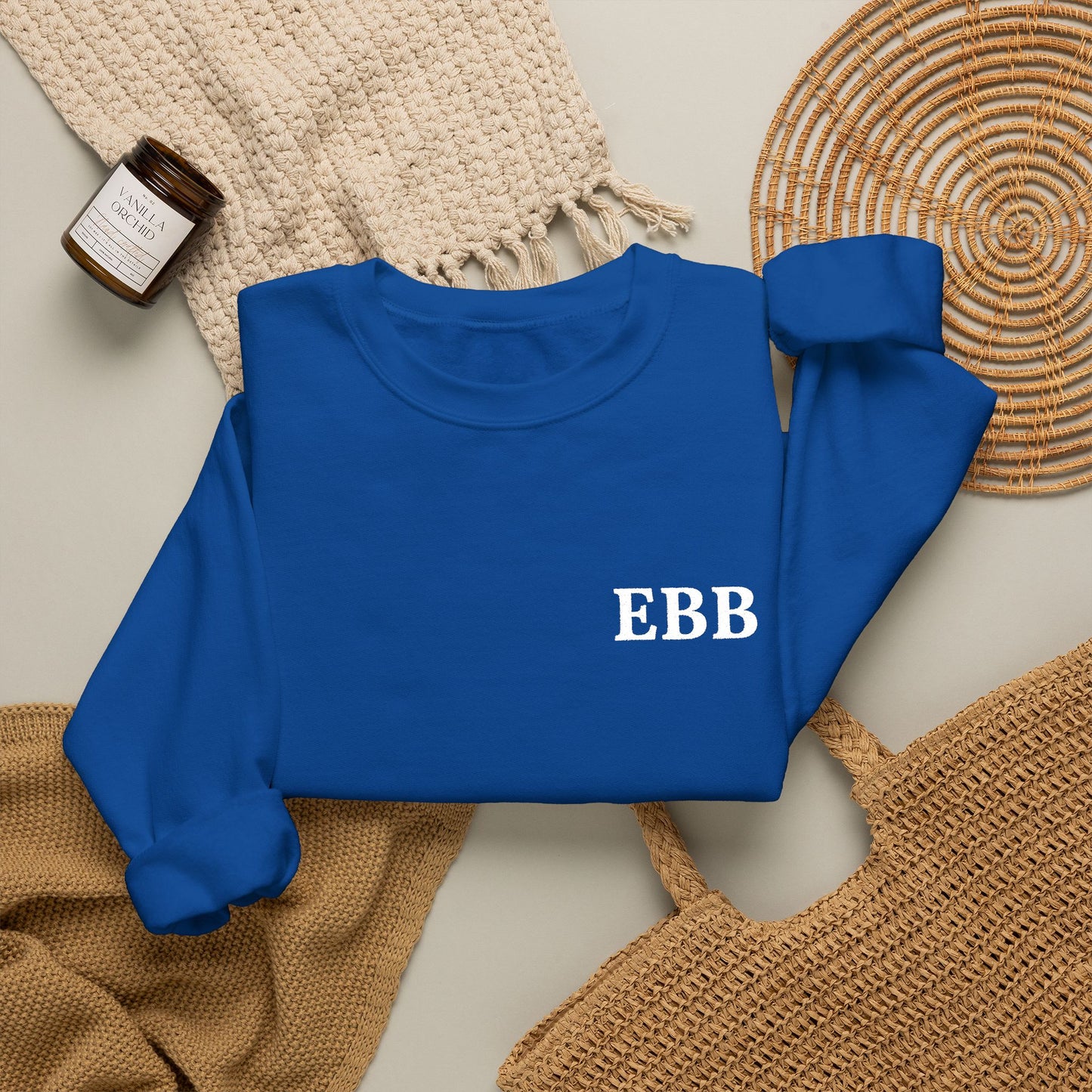 Custom Monogram Embroidery Sweatshirt — Classic White
