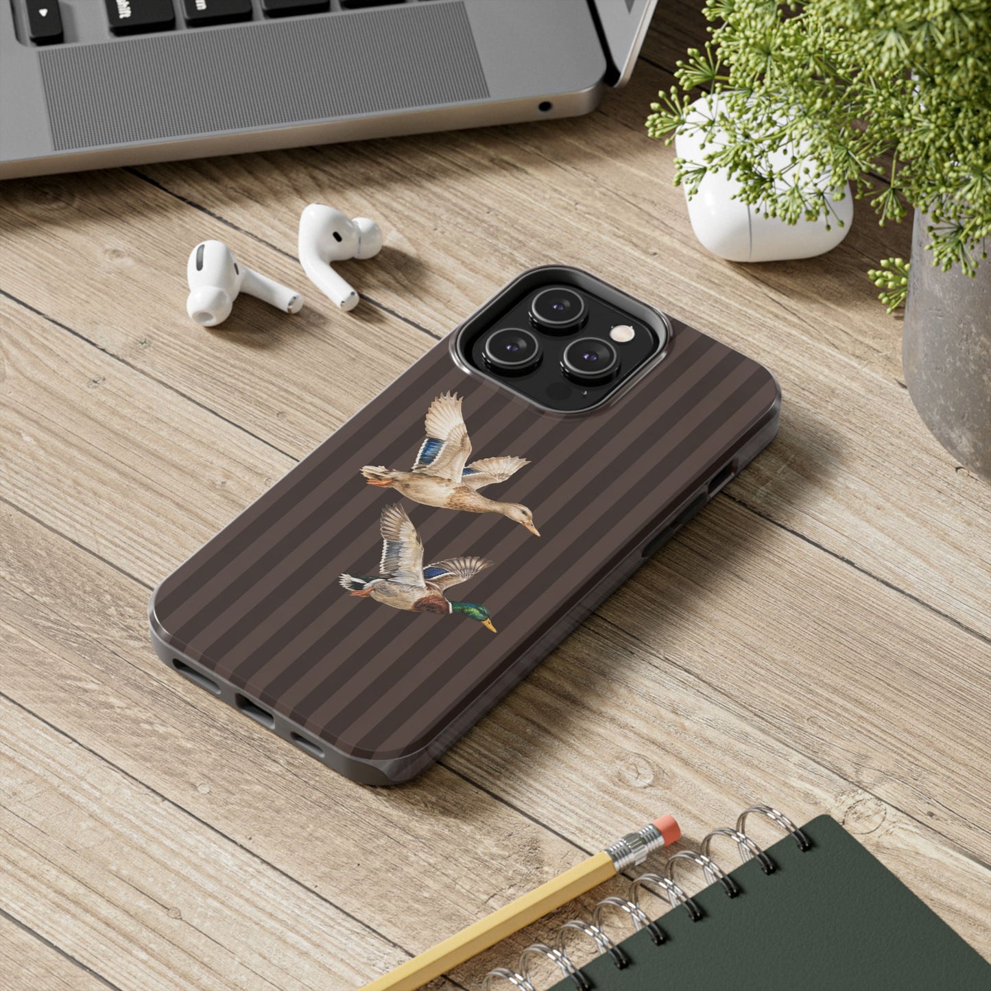 The Duck Flight Phone Case — Brown Striped