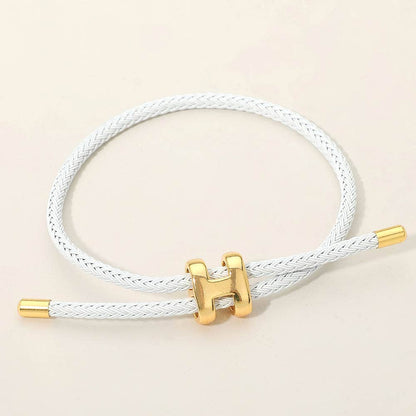 H Monogram Charm Accent Braided Cord Adjustable Slide Bracelet: White