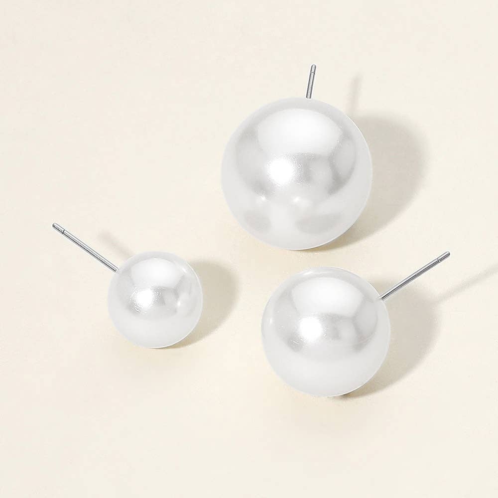 Large Pearl Stud Earring Set - White