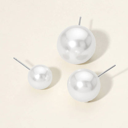 Large Pearl Stud Earring Set - White