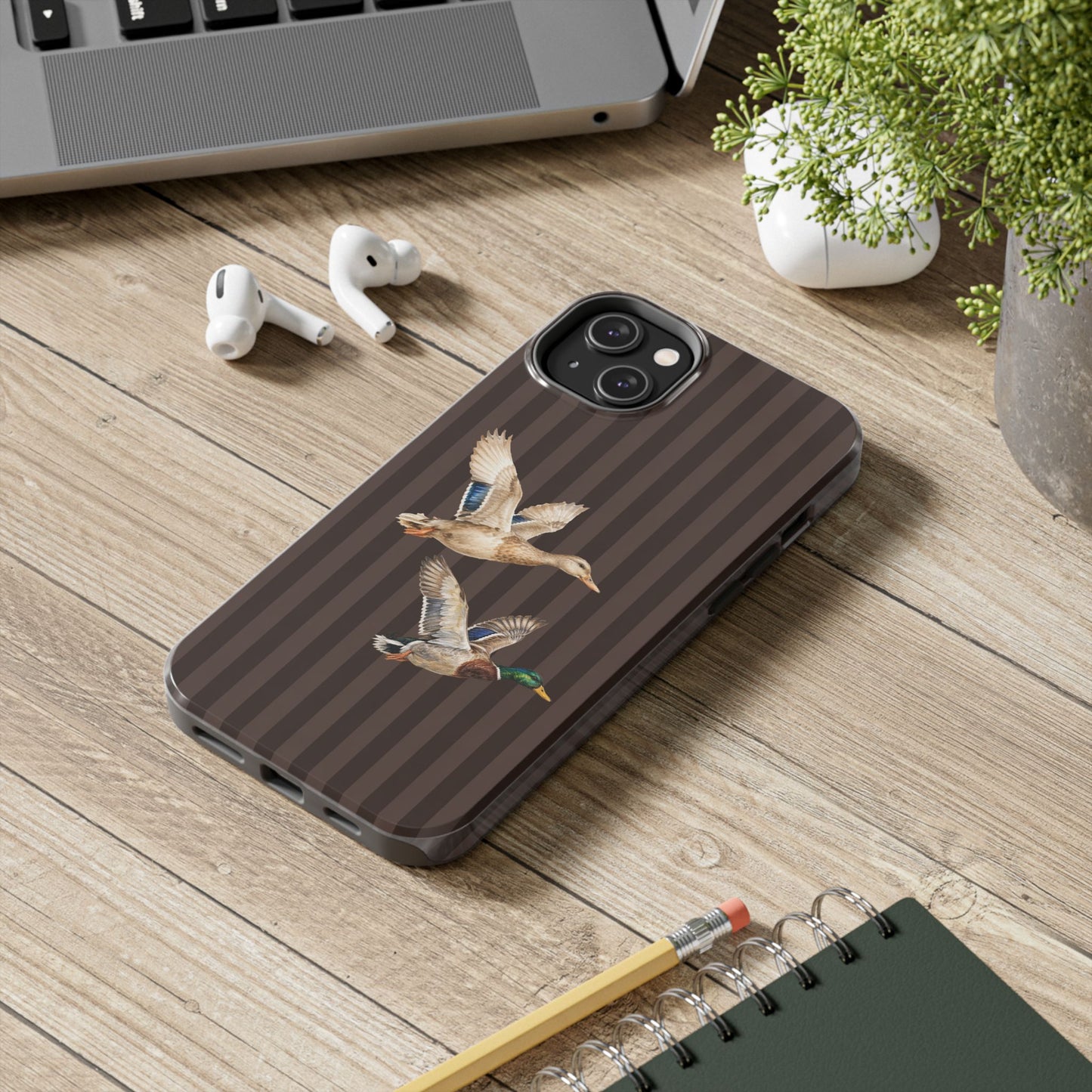 The Duck Flight Phone Case — Brown Striped