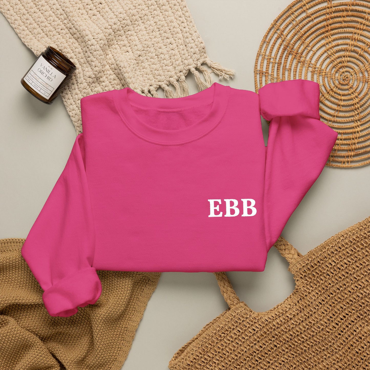 Custom Monogram Embroidery Sweatshirt — Classic White