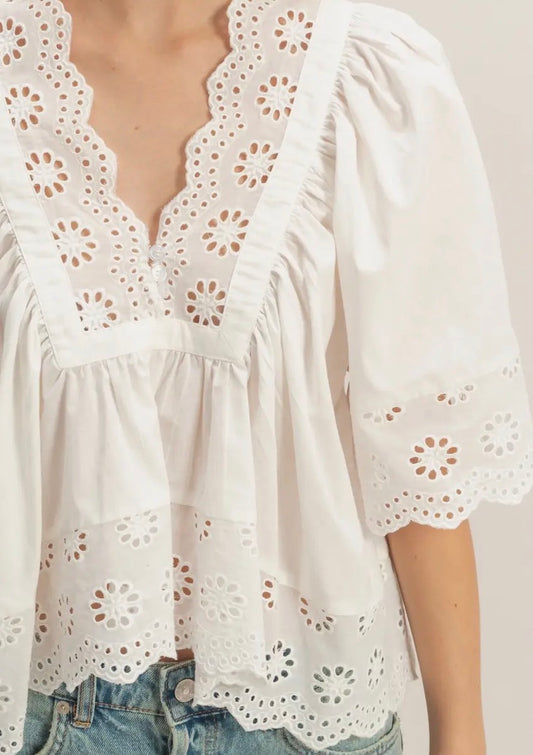Scalloped Eyelet Top - White