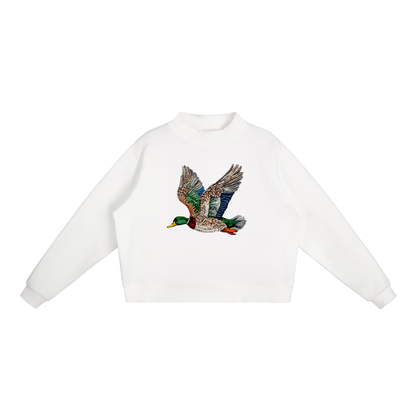 Faux Rhinestone Mallard Fleece Mock-Neck Sweatshirt