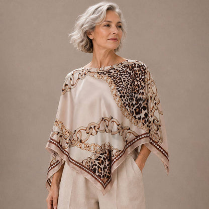 Leopard Chain Print Scarf Poncho - Pink