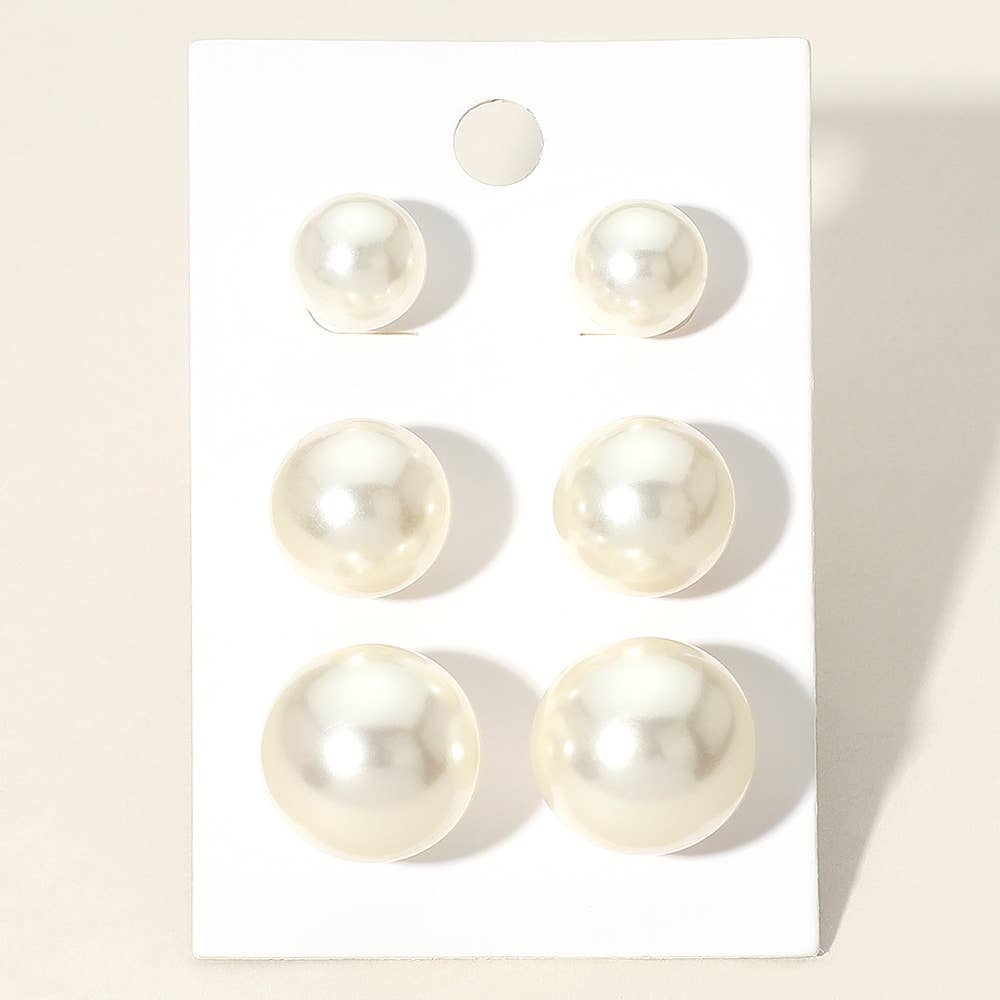 Large Pearl Stud Earring Set - White