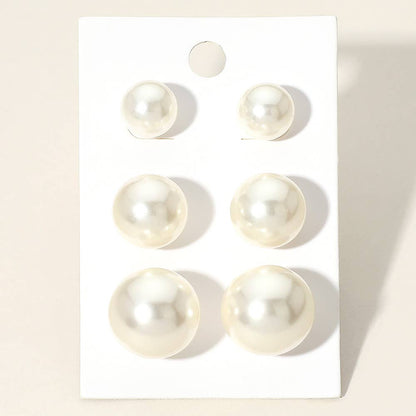 Large Pearl Stud Earring Set - White