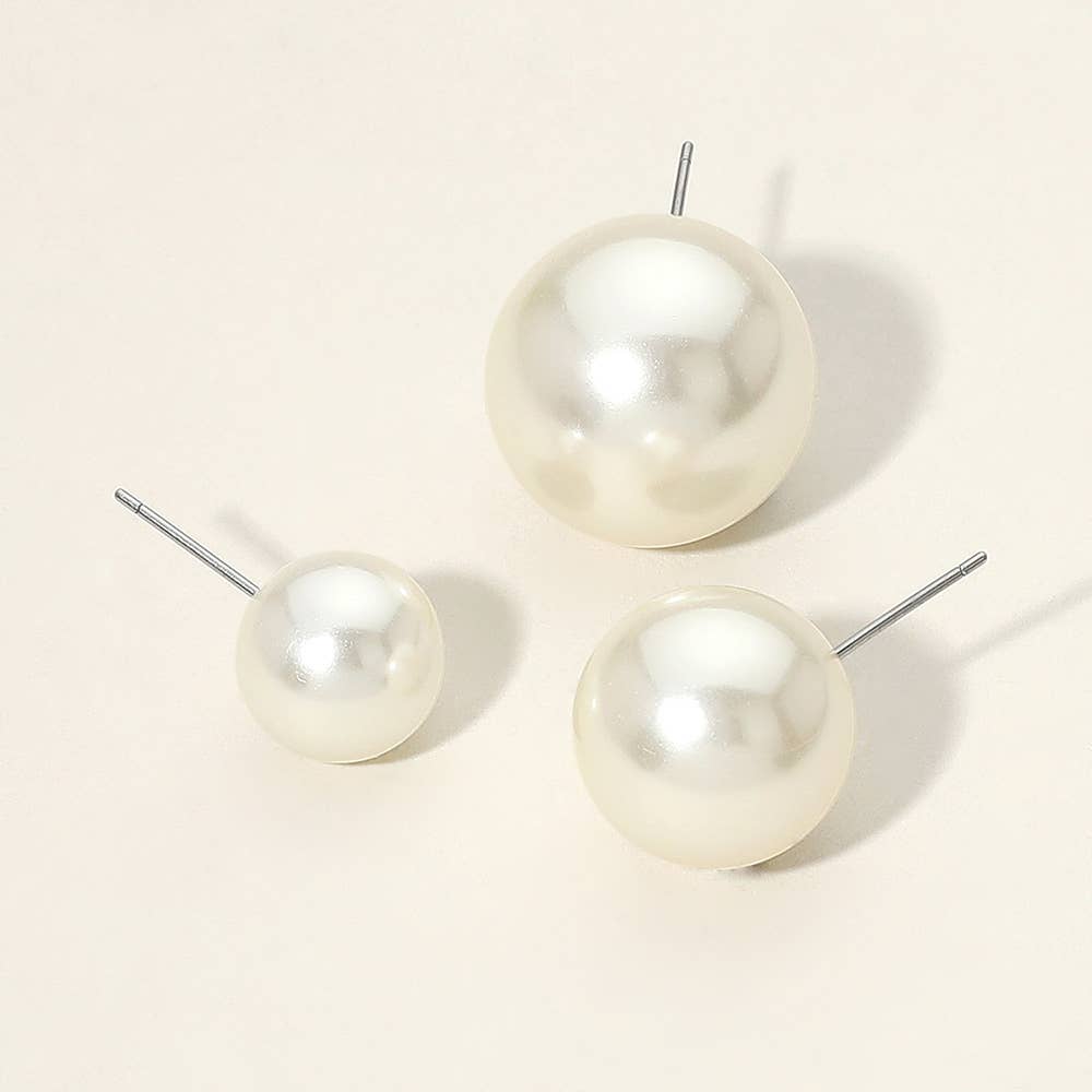 Large Pearl Stud Earring Set - White