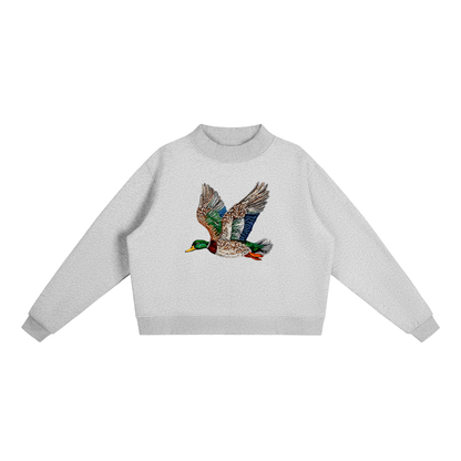 Faux Rhinestone Mallard Fleece Mock-Neck Sweatshirt